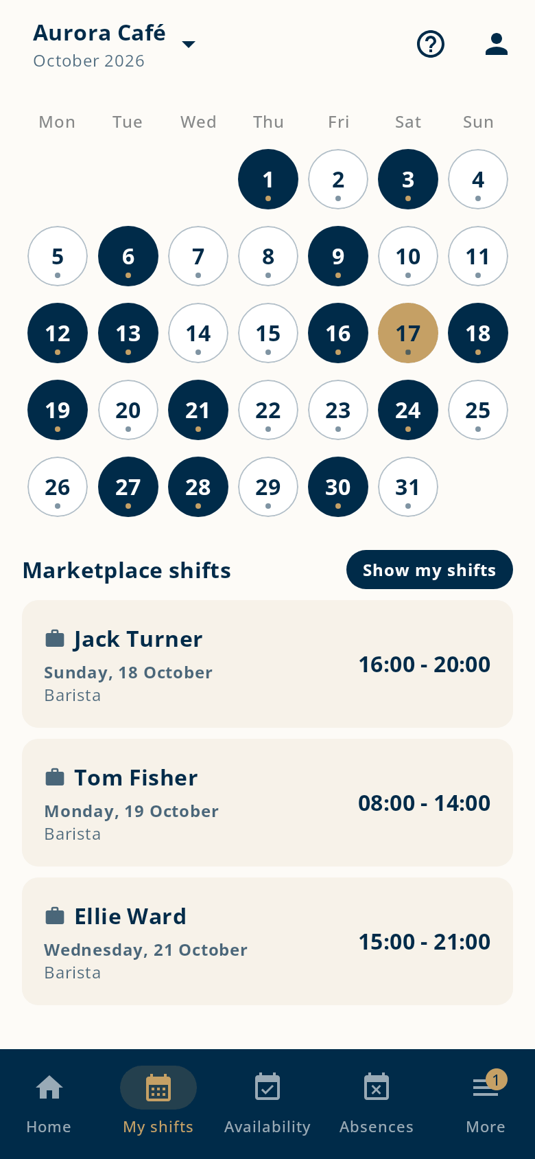 Shift marketplace on a phone